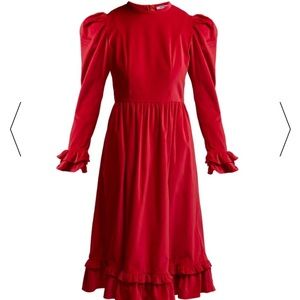 Batsheva Ruffle velvet prairie midi dress